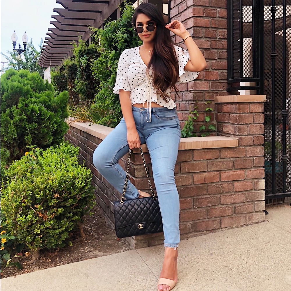 HM Polka dot drawstring blouse